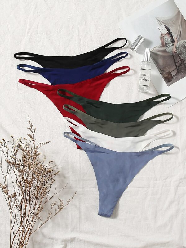 Women Casual Comfy Plain Multicolor Fabric Thong Panties 6 Pack