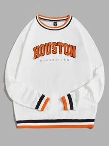 Manfinity VCAY 宽松男式字母图案条纹装饰运动衫 - 白色 - 查看 1