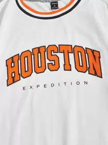 Manfinity VCAY 宽松男式字母图案条纹装饰运动衫 - 白色 - 查看 3