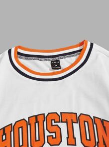 Manfinity VCAY 宽松男式字母图案条纹装饰运动衫 - 白色 - 查看 4