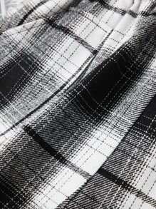 大碼格紋紙袋型腰粗花呢短褲 - 黑與白 - 查看 3