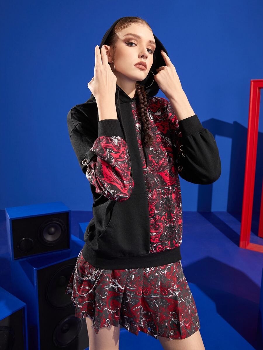 SABOTAGE 2C5F 撞色落肩袖金屬氣眼連帽衫 - 彩色 - 查看 1