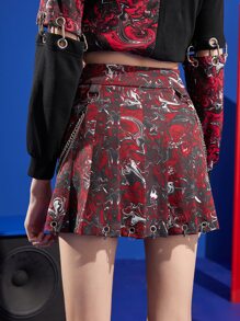 SABOTAGE 2C5F Designer Marble Print Pleated Skirt With Chain,Women Clothes,For Summer, Holiday, Party, Thanksgiving - Multicolor - View 2