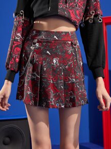 SABOTAGE 2C5F Designer Marble Print Pleated Skirt With Chain,Women Clothes,For Summer, Holiday, Party, Thanksgiving - Multicolor - View 3