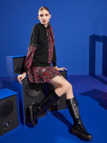 SABOTAGE 2C5F Designer Marble Print Pleated Skirt With Chain,Women Clothes,For Summer, Holiday, Party, Thanksgiving - Multicolor - View 5