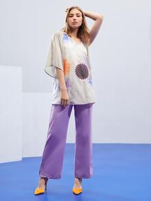 AdAnn Floral Print Split Sleeve Top - Multicolor - View 6