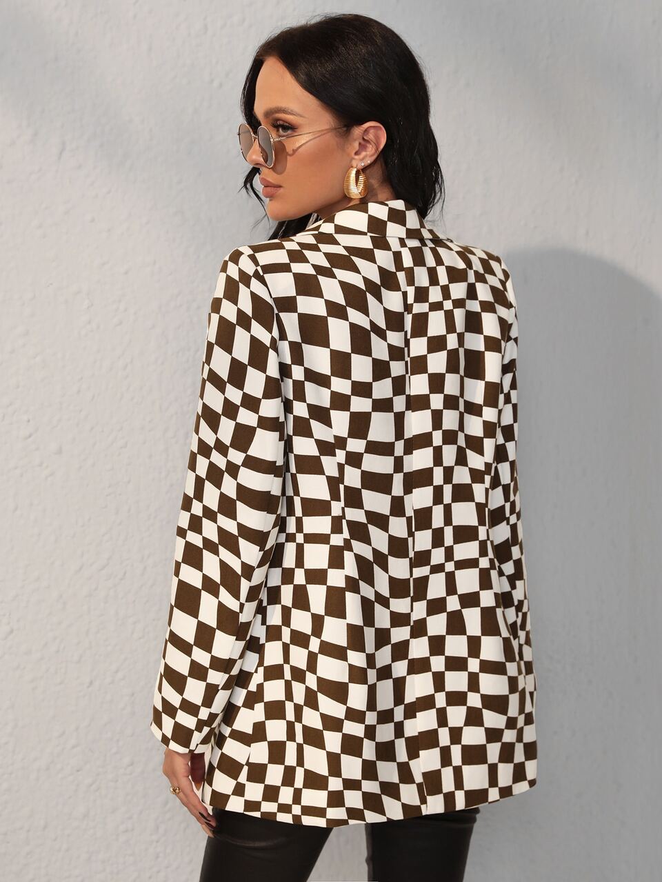 Checker Print Lapel Collar Blazer