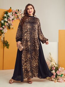 Mulvari Đầm Plus Size Nút Cắt ra Báo Khiêm tốn - Nhiều màu - Xem 2