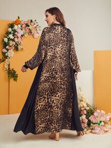 Mulvari Đầm Plus Size Nút Cắt ra Báo Khiêm tốn - Nhiều màu - Xem 3