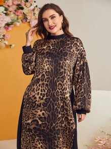 Mulvari Đầm Plus Size Nút Cắt ra Báo Khiêm tốn - Nhiều màu - Xem 4