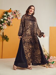 Mulvari Đầm Plus Size Nút Cắt ra Báo Khiêm tốn - Nhiều màu - Xem 5