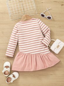 Niñas Vestido smock de rayas & con estampado de conejo lazo bajo con fruncido