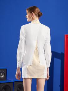 Viola L V Neck Button Front Knot Detail Blouse Without Dress - White - View 2