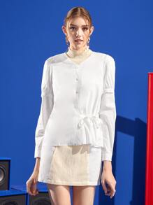 Viola L V Neck Button Front Knot Detail Blouse Without Dress - White - View 3