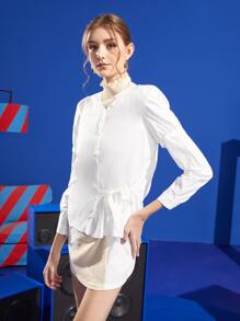 Viola L V Neck Button Front Knot Detail Blouse Without Dress - White - View 5