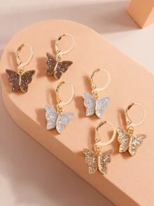 3 pares Pendientes con diseño de mariposa - Multicolor - Ver 2