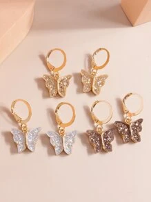 3 pares Pendientes con diseño de mariposa - Multicolor - Ver 4