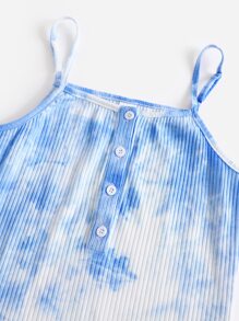 SHEIN Teen Girls Buttoned Front Tie Dye Slip Dress - Blue and White - View 4