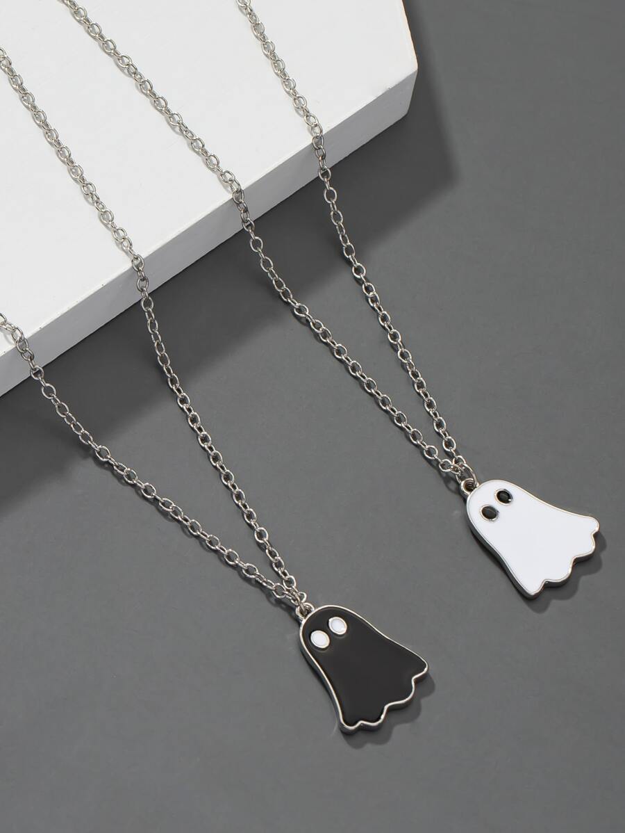 Thời trang và phổ biến 2 chiếc vòng cổ mặt dây chuyền nam hoạt hình ma hợp kim cho kỳ nghỉ và cho một vẻ ngoài sành điệu - Bạc - Xem 1