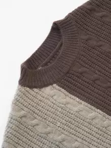 SOLOCOTE Girls Drop Shoulder Colourblock Cable Knit Jumper - Multicolor - View 5