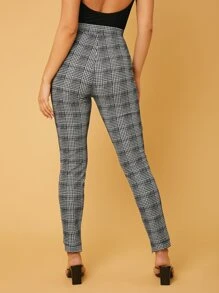 SHEIN Tall Plaid High Waist Slit Hem Pants - Multicolor - View 2