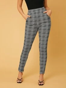 SHEIN Tall Plaid High Waist Slit Hem Pants - Multicolor - View 3