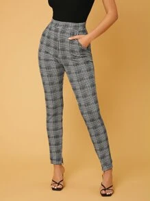SHEIN Tall Plaid High Waist Slit Hem Pants - Multicolor - View 4