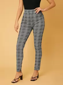 SHEIN Tall Plaid High Waist Slit Hem Pants - Multicolor - View 5