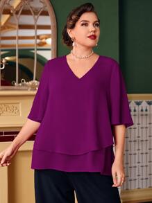 Modelyn Plus Butterfly Sleeve Overlay Blouse - Purple - View 1