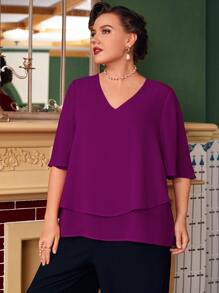 Modelyn Plus Butterfly Sleeve Overlay Blouse - Purple - View 5