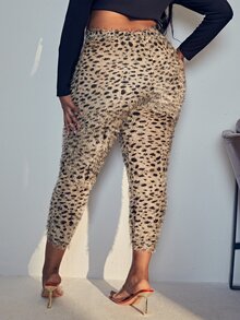 Plus Dalmatian Print Fuzzy Skinny Trousers - Multicolor - View 2