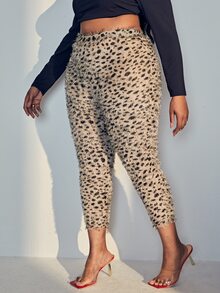 Plus Dalmatian Print Fuzzy Skinny Trousers - Multicolor - View 5