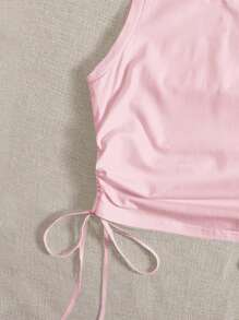 SHEIN EZwear Drawstring Ruched Side Crop Tank Top - Baby Pink - View 6