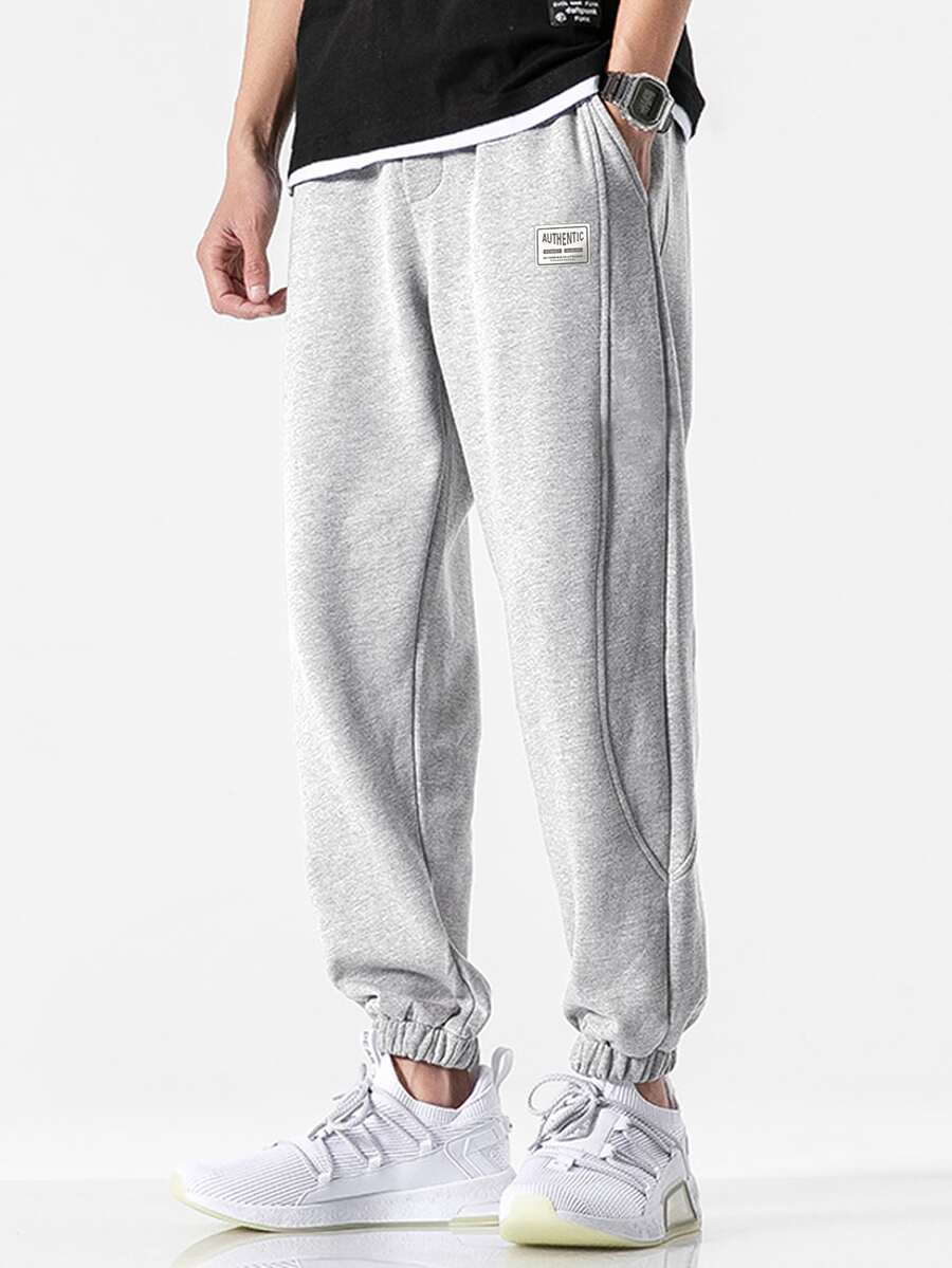 Manfinity Hypemode Men Slant Pocket Patched Sweatpants - Light Grey - View 1