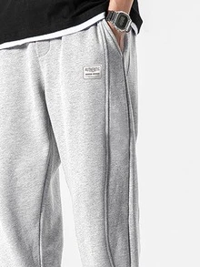 Manfinity Hypemode Men Slant Pocket Patched Sweatpants - Light Grey - View 4