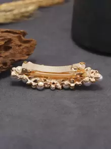仿珍珠和水钻装饰法式发夹，优雅发饰，发卡，发夹，学习用品，女士发饰 - 白色 - 查看 2