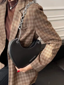 Waterproof,Lightweight,Business Casual Heart Design Shoulder Chain Bag For Teen Girls Women College Students,Rookies & White-collar Workers Perfect for Office,College,Work ,Business,Commute - Black - View 2