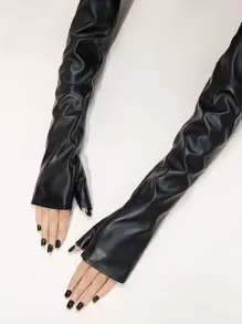 Street Solid Long Fingerless Gloves - Black - View 2