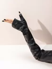 Street Solid Long Fingerless Gloves - Black - View 4