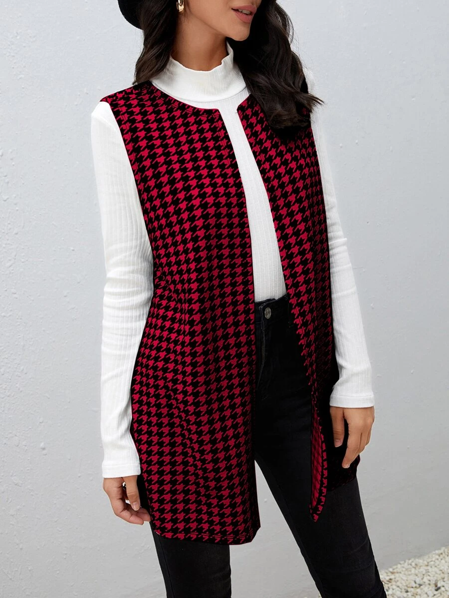 SHEIN Essnce Houndstooth Print Vest Coat Workwear - Multicolor - View 1