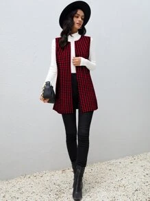 SHEIN Essnce Houndstooth Print Vest Coat Workwear - Multicolor - View 4