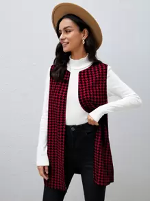 SHEIN Essnce Houndstooth Print Vest Coat Workwear - Multicolor - View 6