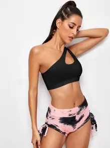 Easithlete Medium Support  One Shoulder Cut Out Sports Bra - Black - View 4