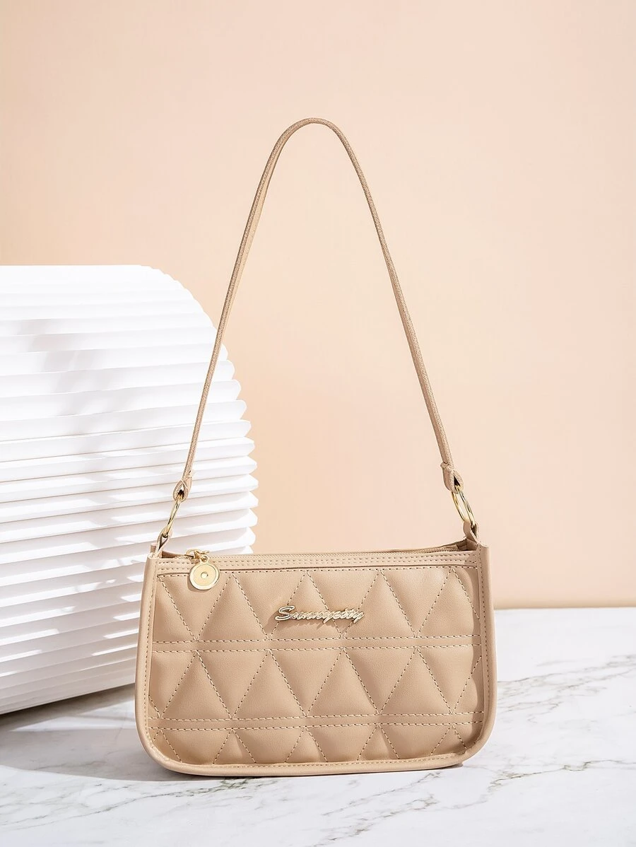 Letter Graphic Textured Square Bag