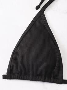 Bikini de cadena de costilla con tirantes para el cuello - Negro - Ver 5