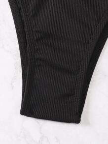 Bikini de cadena de costilla con tirantes para el cuello - Negro - Ver 6