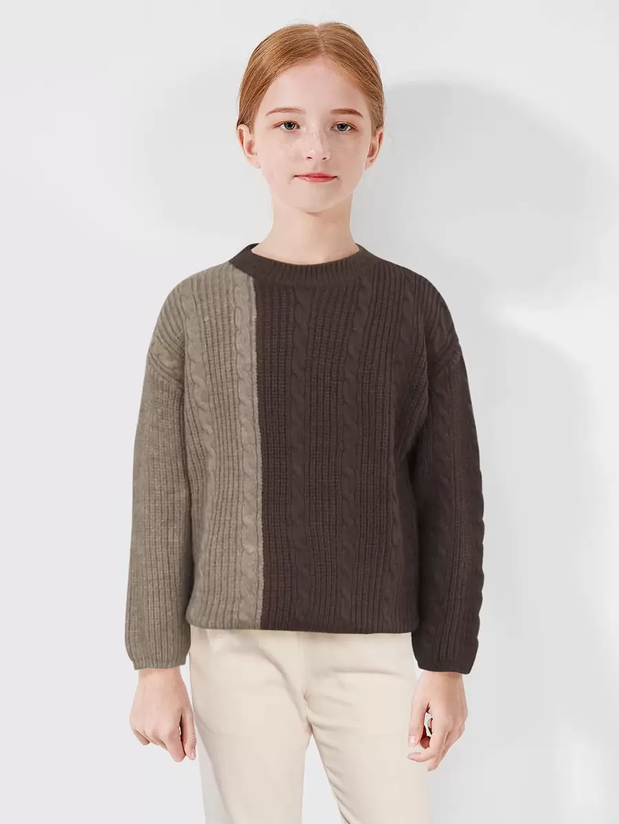 SOLOCOTE Girls Drop Shoulder Colourblock Cable Knit Jumper - Multicolor - View 1