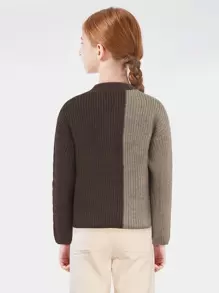 SOLOCOTE Girls Drop Shoulder Colourblock Cable Knit Jumper - Multicolor - View 2