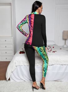 SHEIN SXY 蛇紋上衣和緊身打底褲 - 彩色 - 查看 2