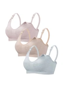 SHEIN 3pack Maternity Plain Nursing Bra For Mother - Multicolor - View 2